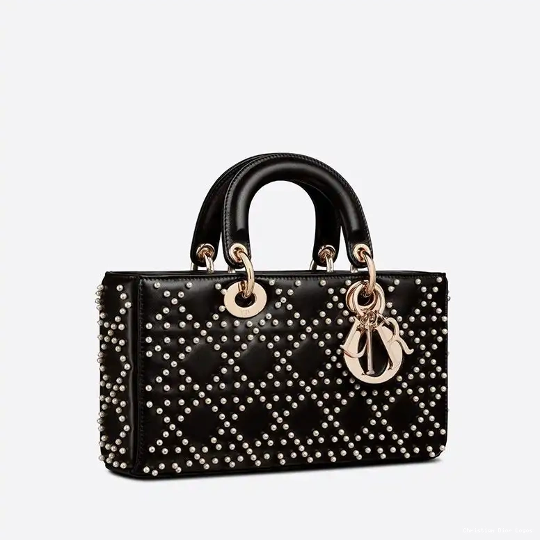 Cheap Lady Motif Cannage Bag Black Medium Beads D-Joy with Lambskin 0425 Luxury